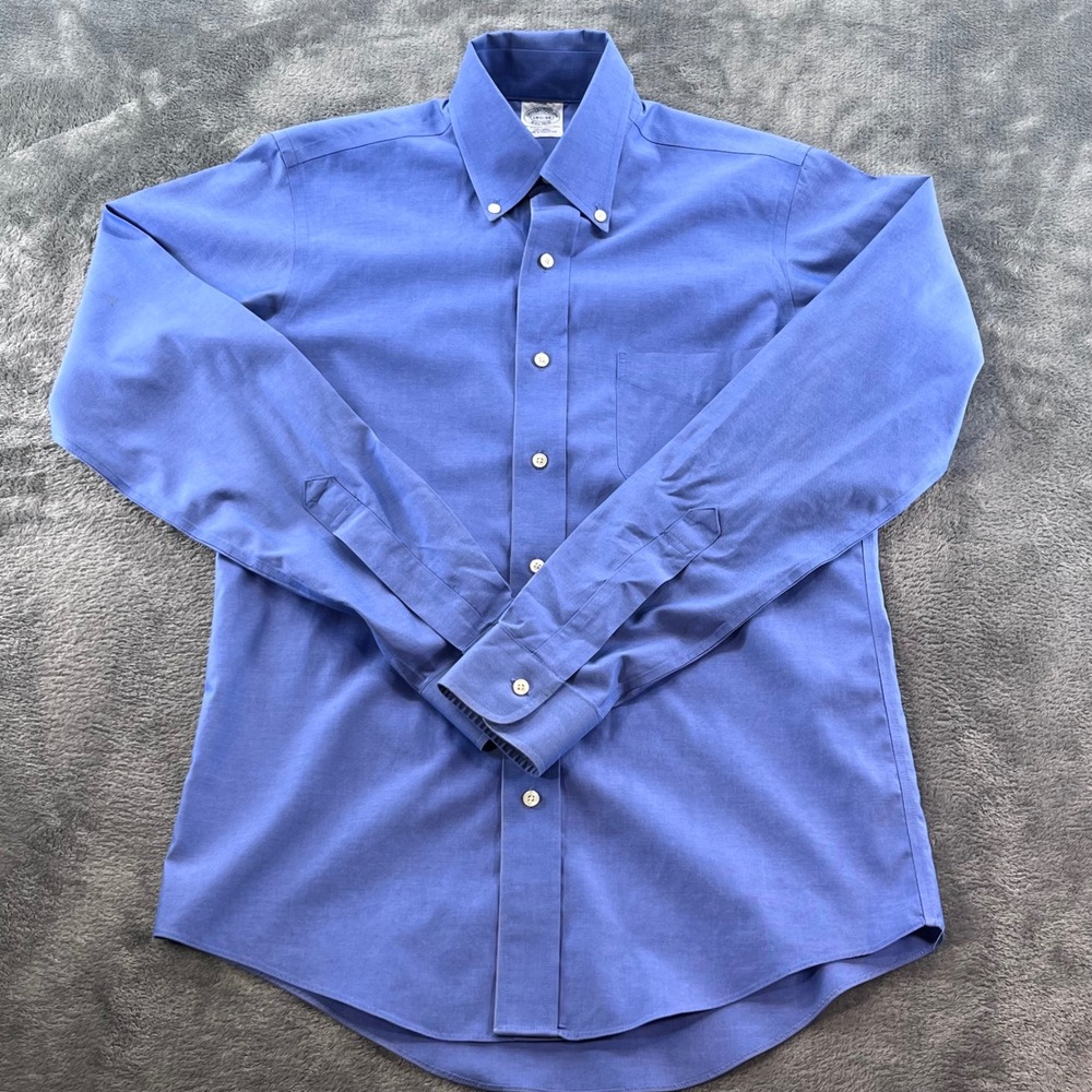 Brooks Brothers Mens 14.5 34 Extra Slim Fit Non-Iron Blue Cotton Dress Shirt
